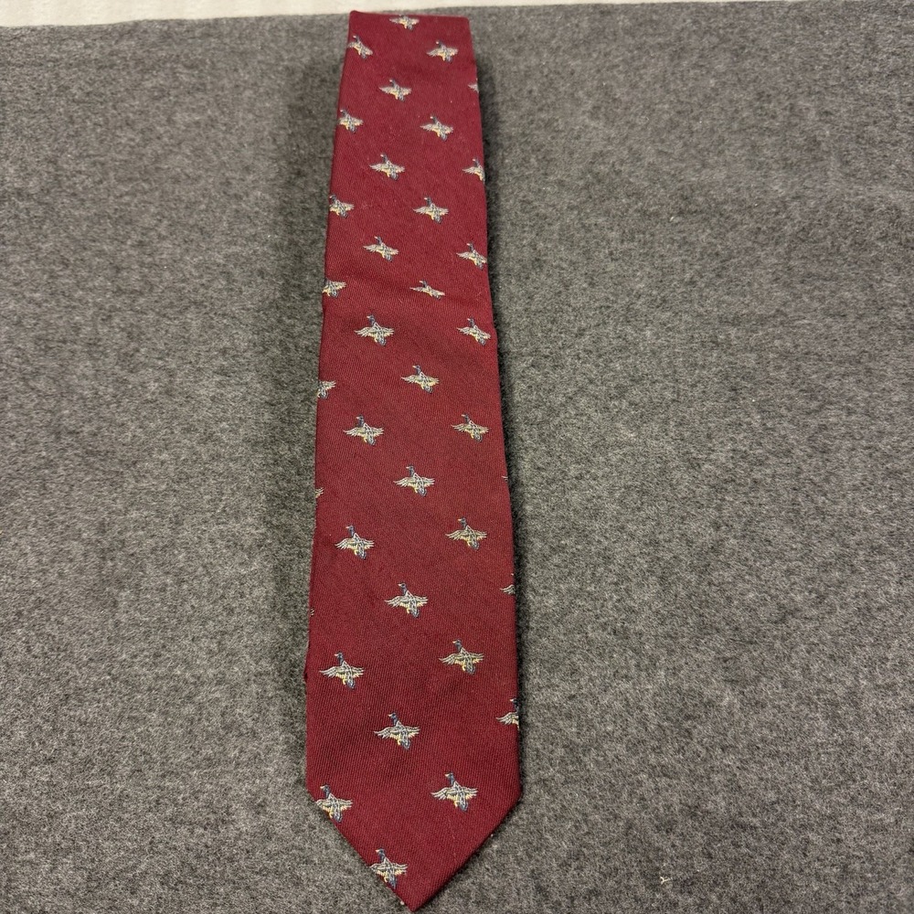 ROBERT TALBOTT Reef Woven in England Mallard Duck Bird Mens Tie Maroon Burgundy